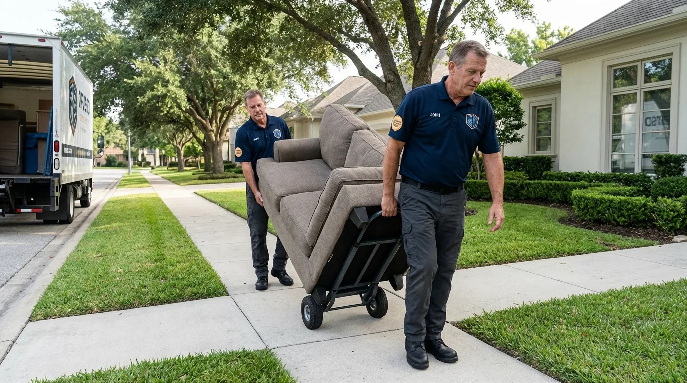 Local residential moving crew loading furniture in Brookland, AR