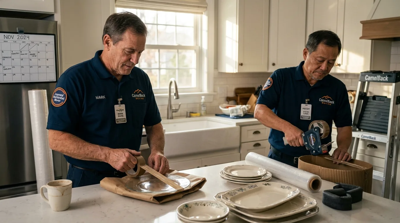 Professional crew packing kitchen dishware in Brookland, AR